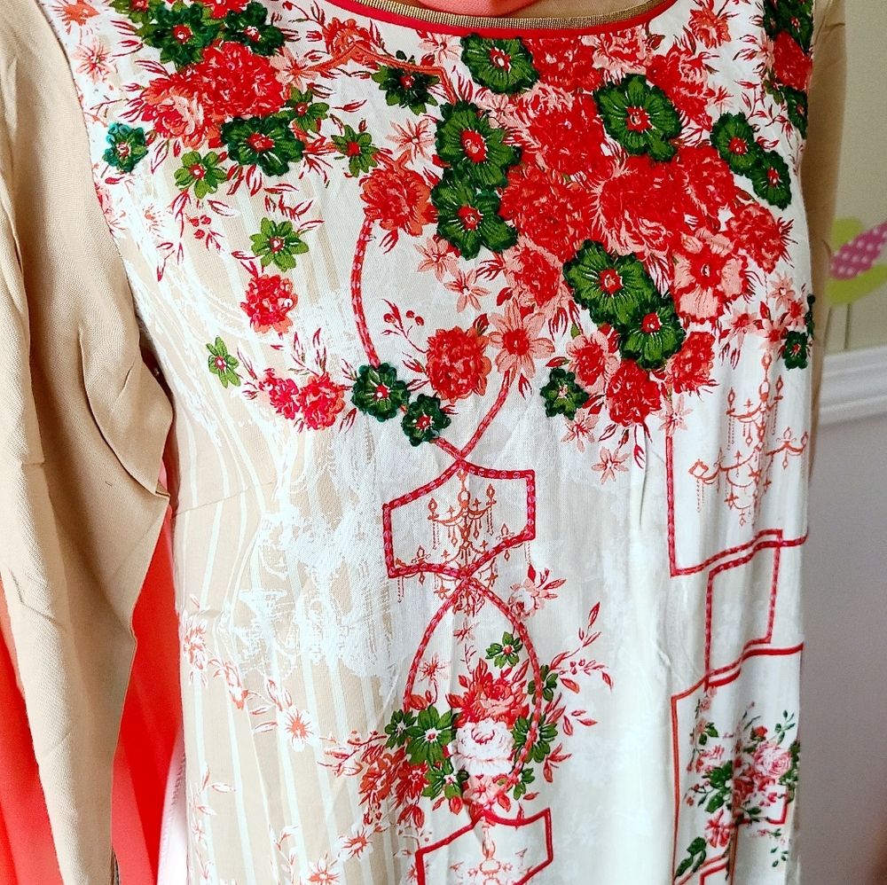 Beige sequins embroidered Kurti xxl